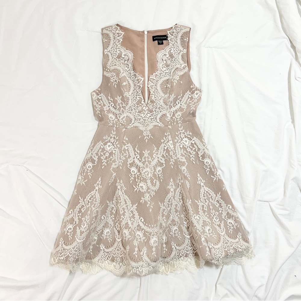 Stylestalker Nude Lace Fit & Flare Dress